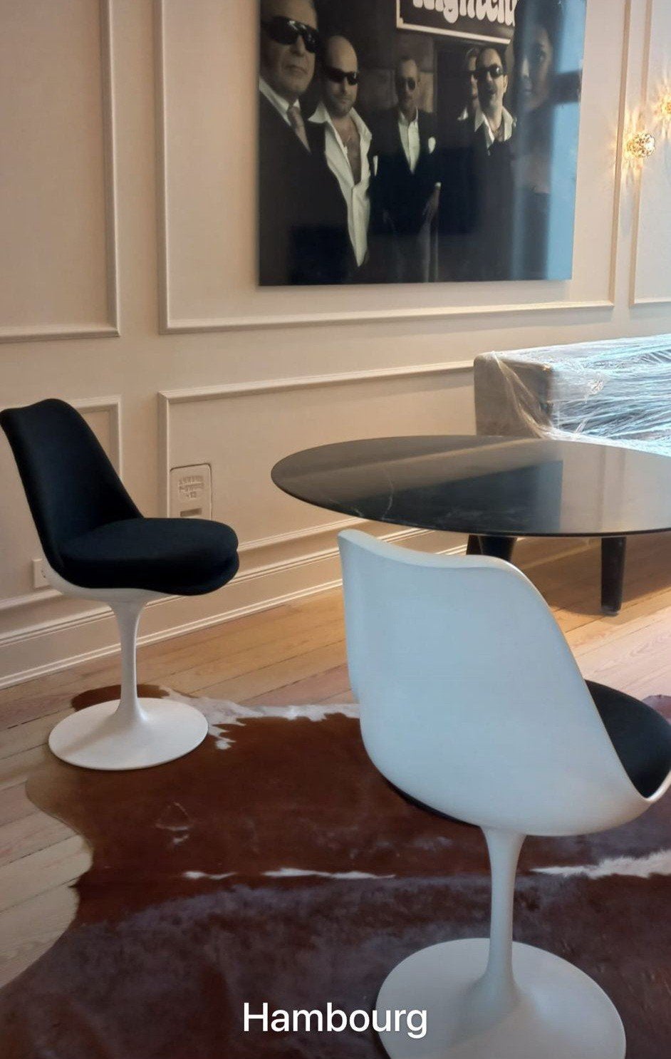 Tables tulipes Eero Sarinen avec plateaux en bois et céramiq, Enlèvement ou Envoi, Verre