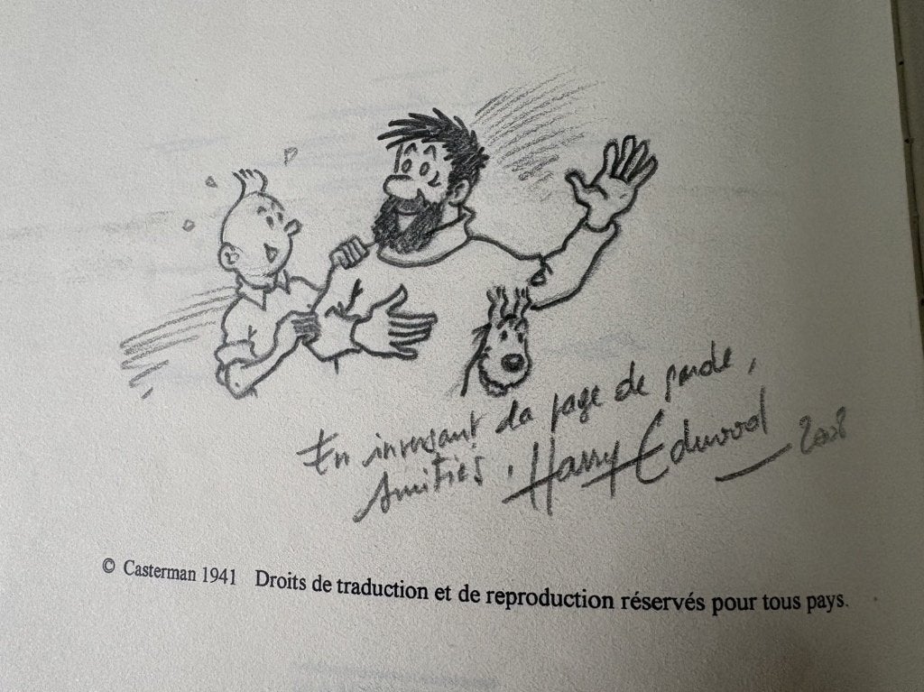 TINTIN LE PARFUM VERT dédicacé Harry Edwood, Une BD, Enlèvement ou Envoi, Utilisé, Herge