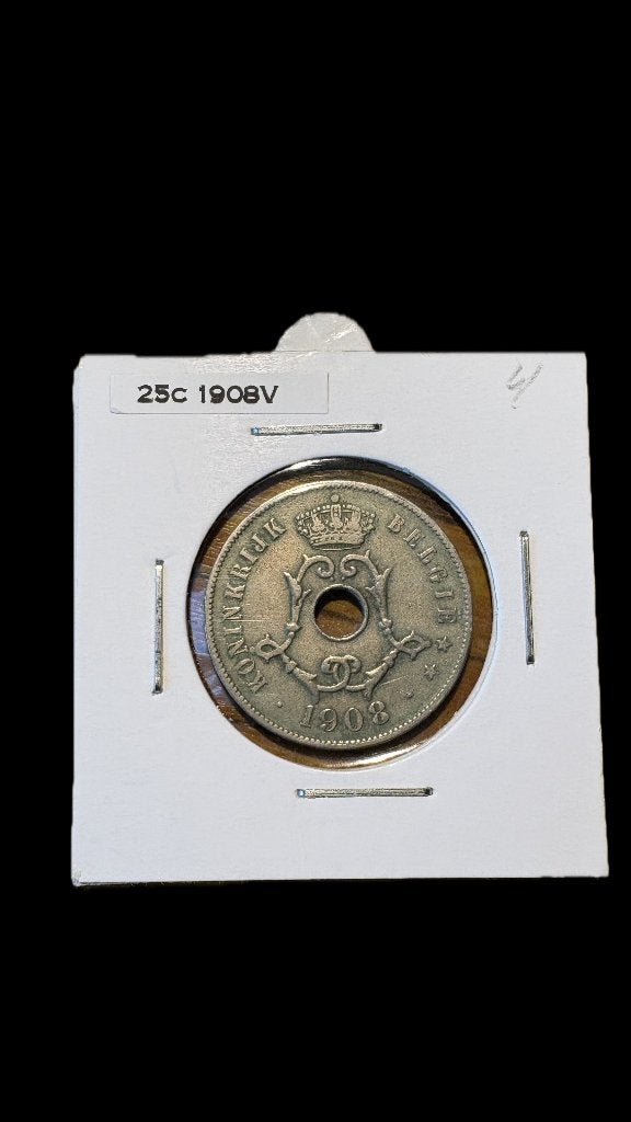 LEOPOLD II: 25 cent 1908V (3), Ophalen of Verzenden