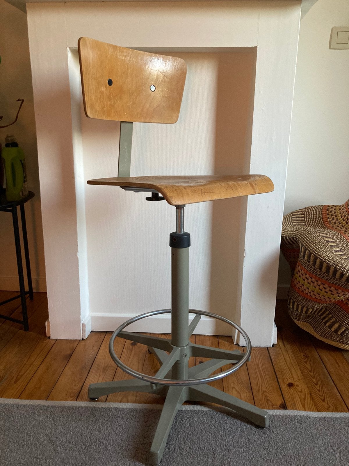 Hoge bureau- architectenstoel - industrieel/ vintage, Ophalen, Huis en Inrichting