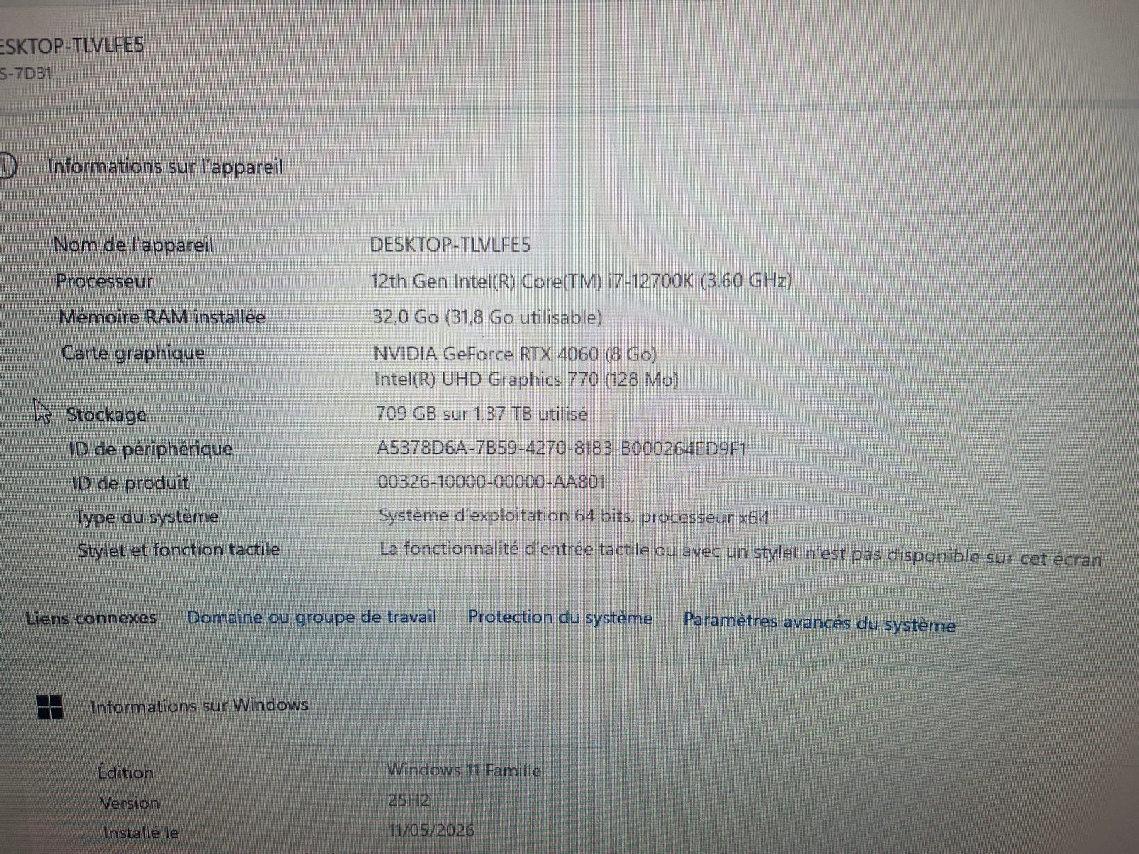 Pc gaming i7 rtx 4060, Enlèvement ou Envoi, Comme neuf, Gaming, HDD