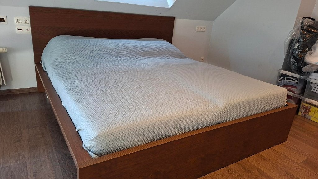 Cadre de lit pour 2 personnes + sommiers à lattes, Maison & Meubles, Autres dimensions, 210 cm, Comme neuf, Enlèvement