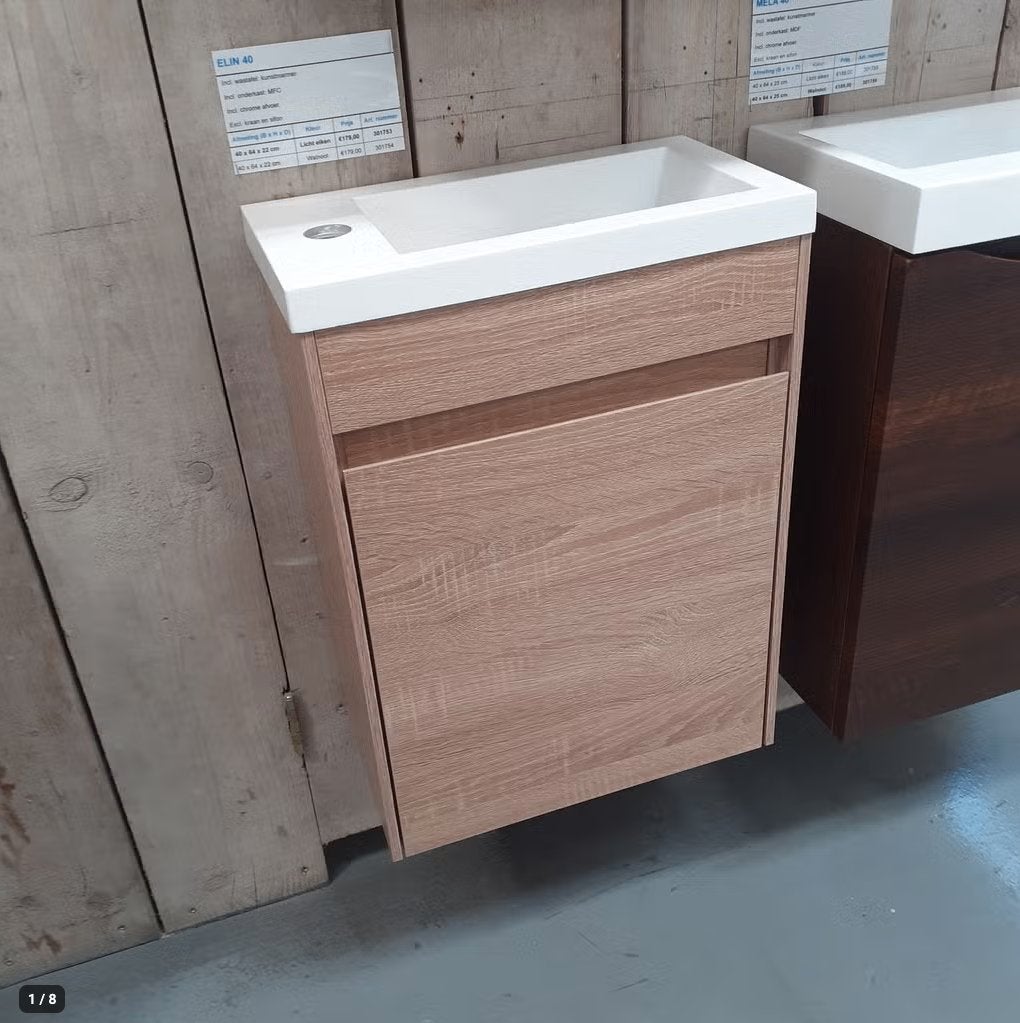 NEW Toiletmeubel, licht eiken, wastafel + onderkast, Elin 40, Ophalen of Verzenden, Nieuw