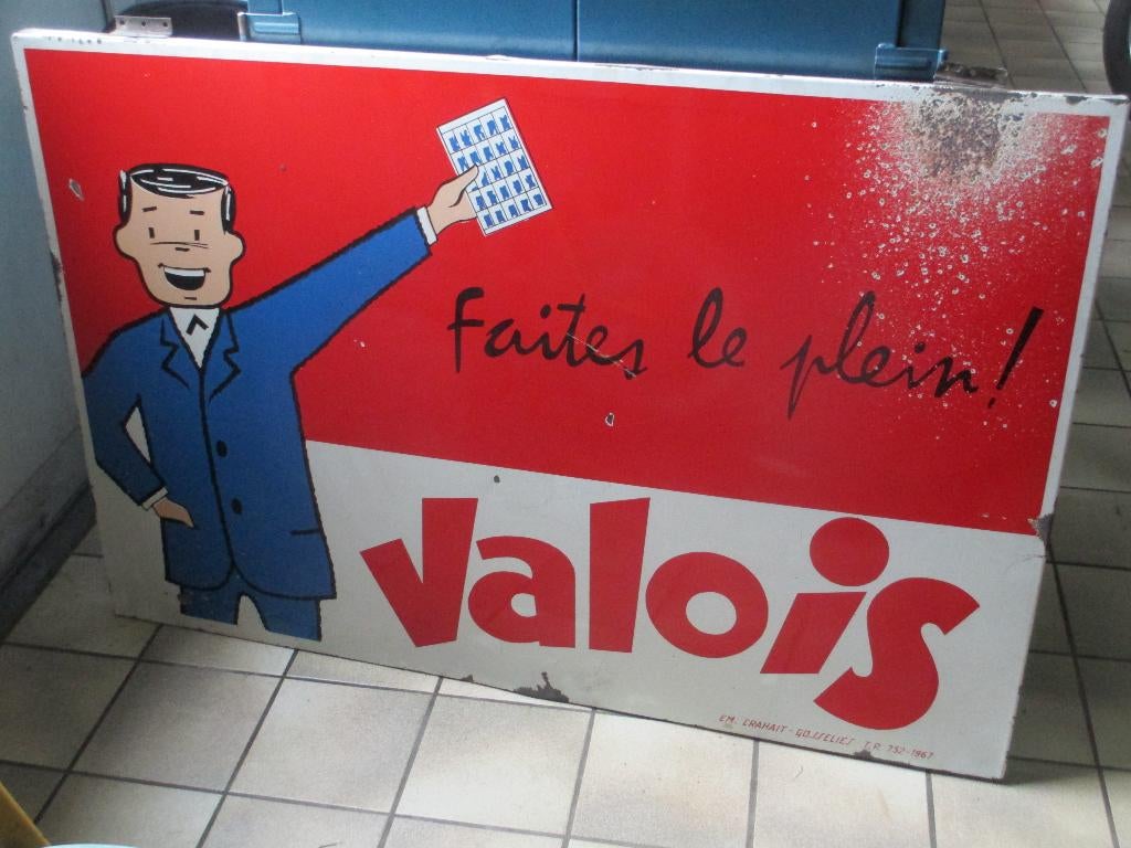 Brocante emaillen bord met tekst: faites le plein! Valois, Enlèvement, Utilisé, Panneau publicitaire