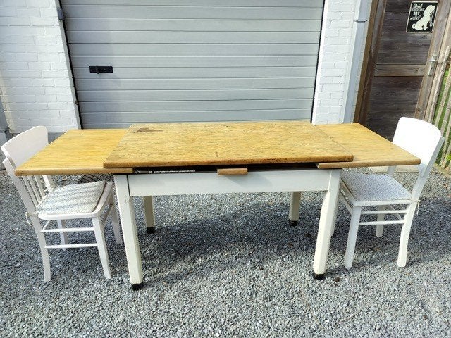 keukentafel (vintage), Huis en Inrichting, Tafels | Eettafels, Ophalen, Gebruikt, Vintage, 200 cm of meer