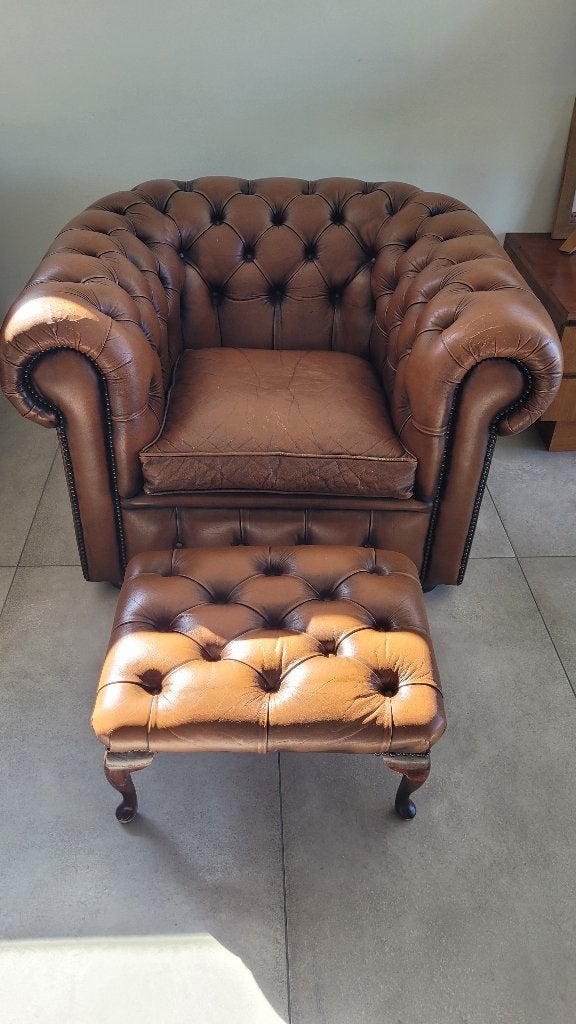 Chesterfield 1zit, Ophalen, Gebruikt, 100 tot 125 cm, Leer