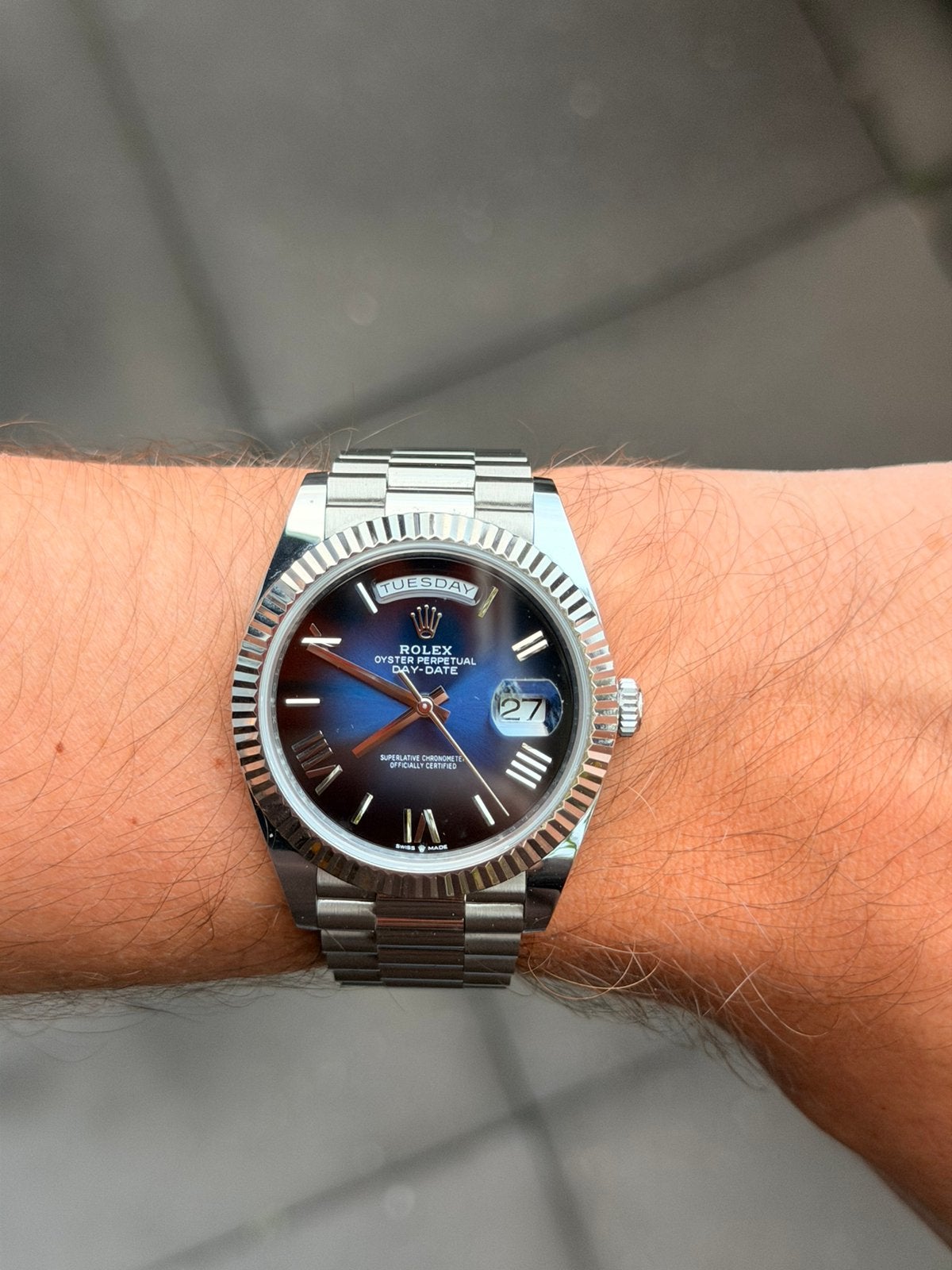 Rolex Daydate 228239, Handtassen en Accessoires, Ophalen of Verzenden, Zo goed als nieuw, Rolex