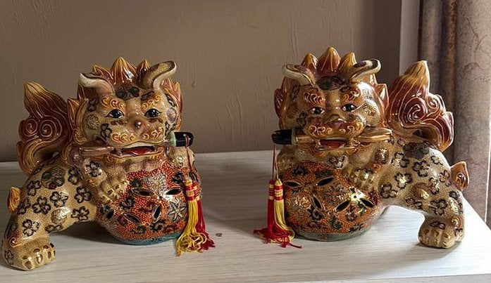 Japanse beelden vintage Kutani Foo Dogs Tempelleeuwen, Ophalen of Verzenden, Zo goed als nieuw