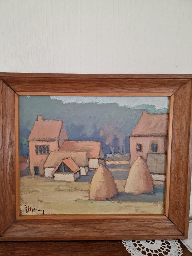 Origineel Olieverfschilderij–Landelijk Tafereel-Jef Holemans, Ophalen, Paneel, Gesigneerd, Olieverf