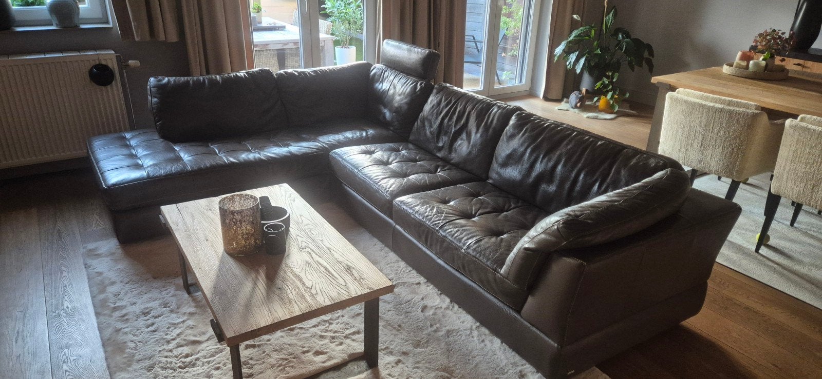Lederen hoeksalon, Huis en Inrichting, Ophalen, 250 tot 300 cm, Gebruikt, Hoekbank