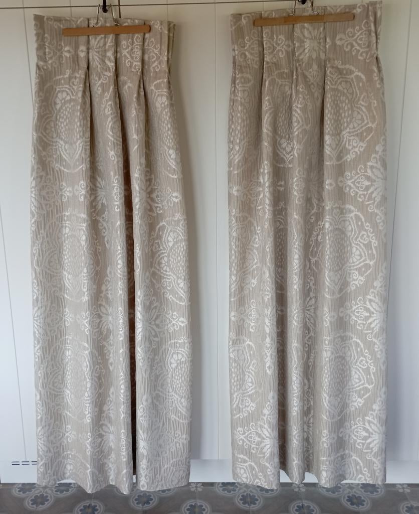 Superbes rideaux de luxe - motif damassé beige/taupe, Maison & Meubles, Ameublement | Rideaux & Stores à lamelles, Comme neuf