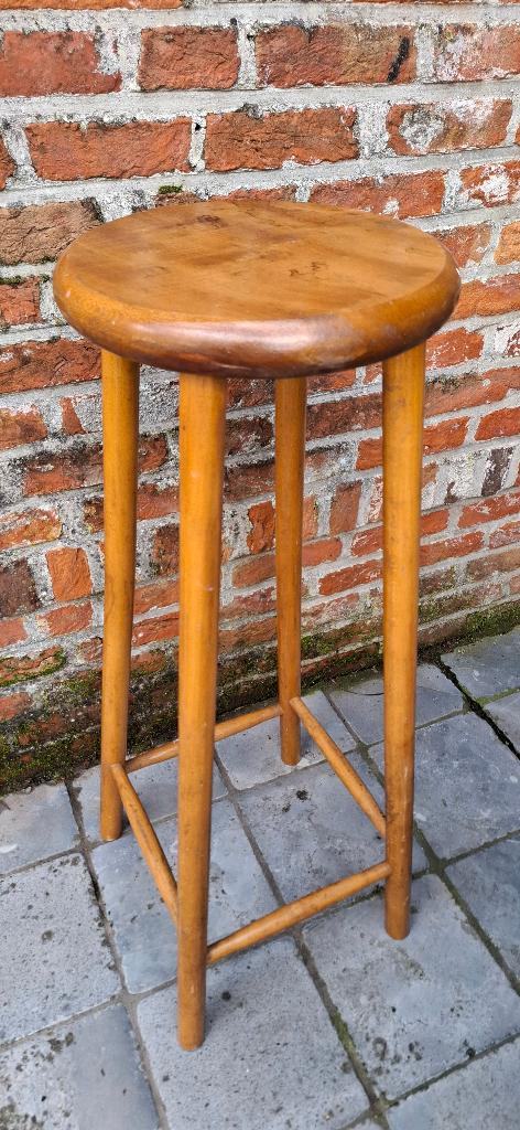 Tabouret de bar vintage en bois de hêtre - table à plantes, Antiquités & Art, Enlèvement