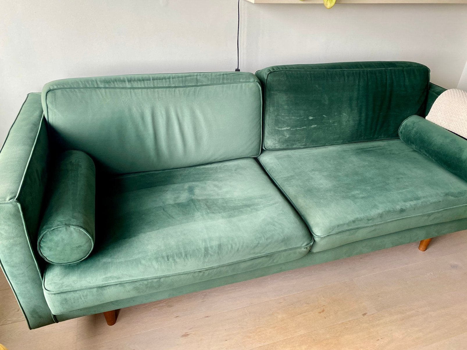 Groene velvet tweezit, Ophalen, Gebruikt, Hotel lobby sjiek, 150 tot 200 cm