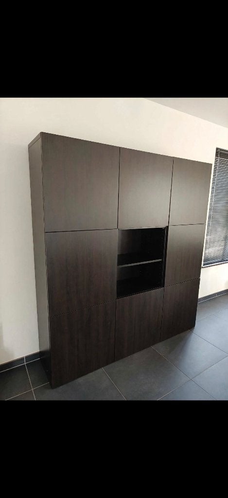 Grote wandkast / opbergkast donkerbruin met open vak, Huis en Inrichting, Ophalen, Met deur(en), 100 tot 150 cm, Nieuw