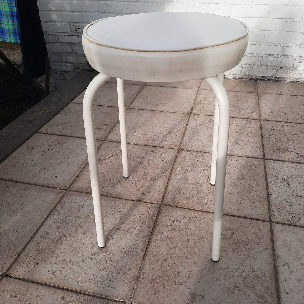 witte ronde taboeret met lederen zitje, Enlèvement, Utilisé, Fer