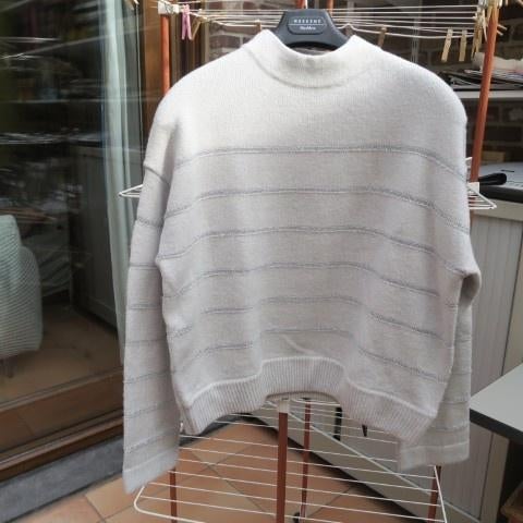 Pulleke off-white zilver streepjes Marc Aurel mt 34 (38-40), Kleding | Dames, Maat 38/40 (M), Overige kleuren, Marc Aurel, Nieuw