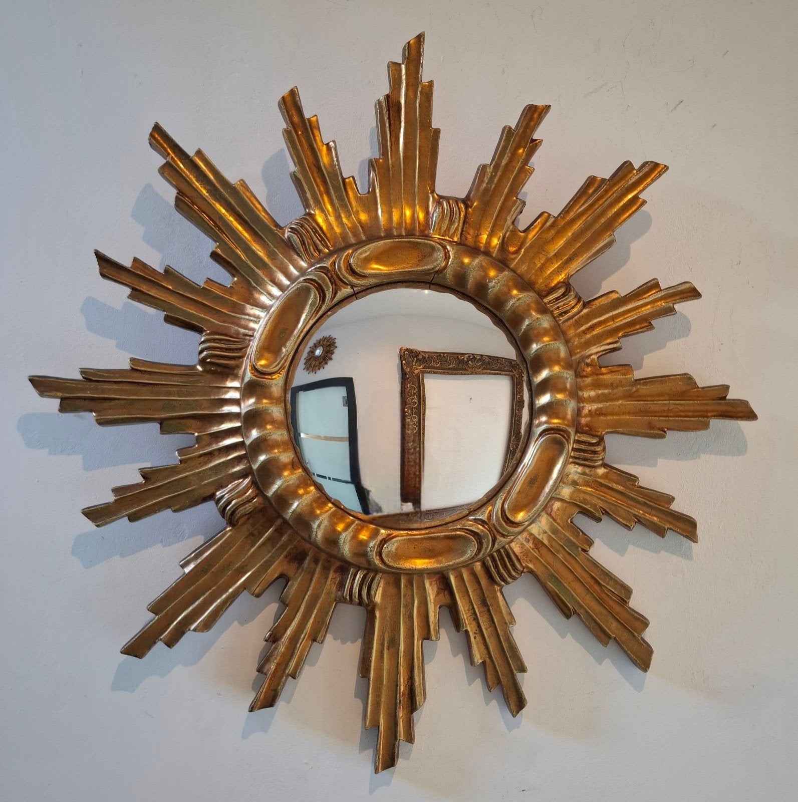 Zonnespiegel Miroir soleil convexe en bois 1950 Rare !, Ophalen of Verzenden