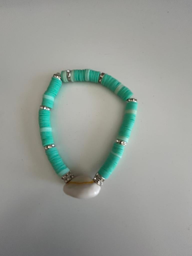 Armband mintgroen/zilver met schelpje, Handtassen en Accessoires, Armbanden, Ophalen of Verzenden, Zo goed als nieuw, Zilver
