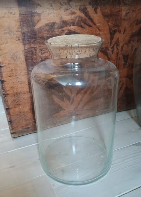 oude glazen pot met kurkdeksel, 40 cm hoog, 25 cm diameter, Antiek en Kunst, Ophalen