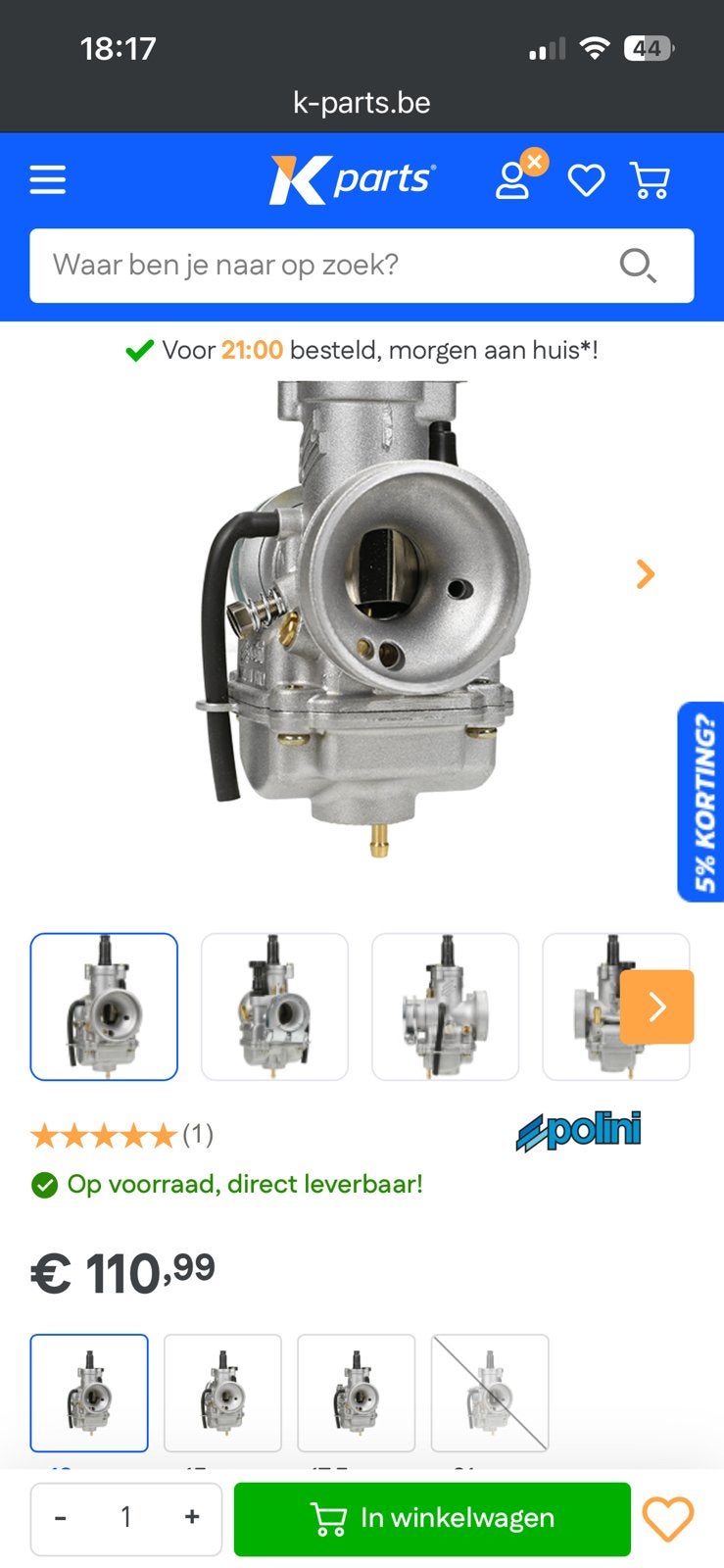 Polini carburateur 17,5mm, Vélos & Vélomoteurs, Enlèvement, Comme neuf, Carburateur
