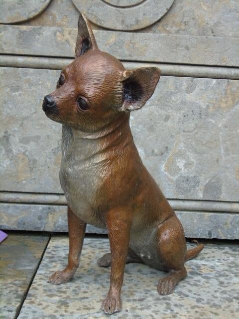 Standbeeld van een hond de: CHIWAWA in brons, te koop!!, Tuin en Terras, Ophalen of Verzenden, Nieuw, Overige materialen, Dierenbeeld
