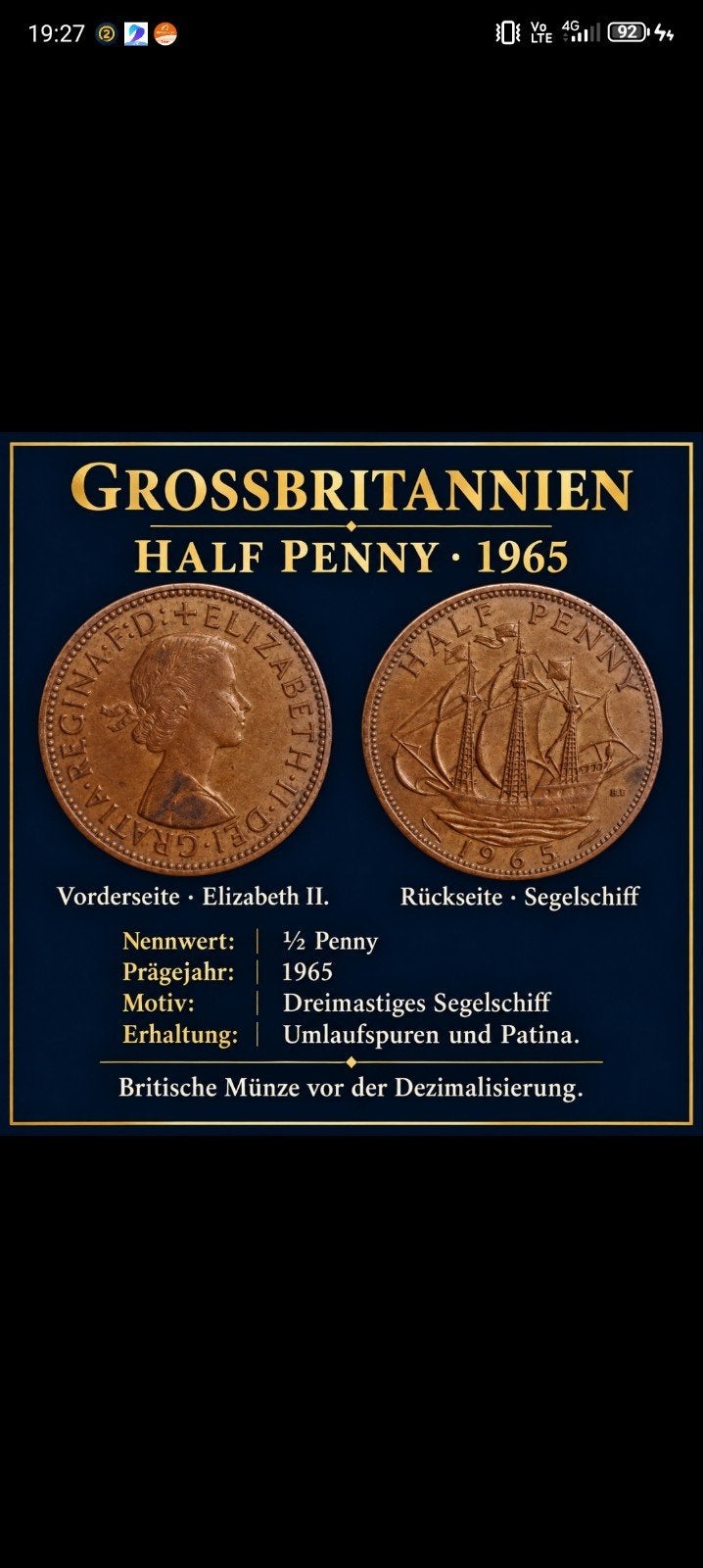 pièce de 1965 d'Elizabeth Segelschiff, Timbres & Monnaies, Enlèvement ou Envoi