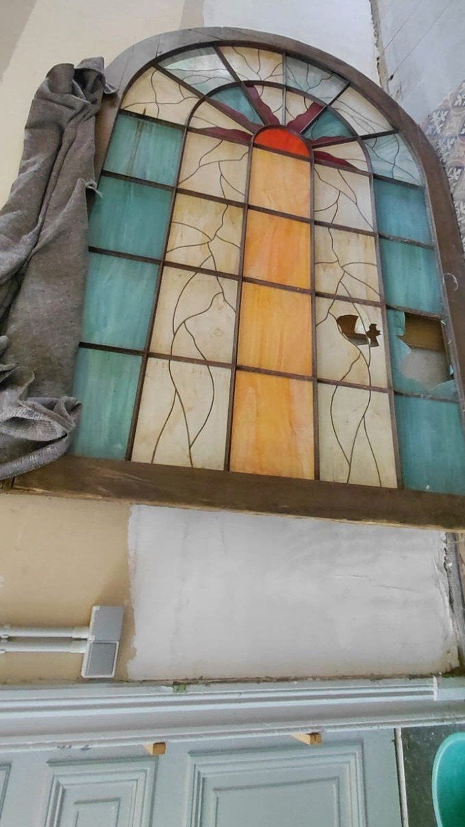 Groot antiek glas in lood, Ophalen, Glas in lood