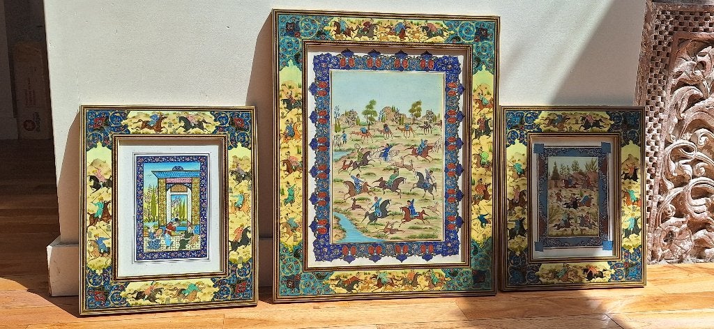 3 Perzische miniatuurschilderijen, Antiek en Kunst, Ophalen of Verzenden