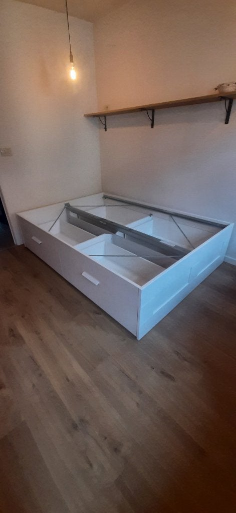 Dubbel bed Ikea (1,40m), Huis en Inrichting, Slaapkamer | Bedden, Ophalen, Wit, Tweepersoons, 140 cm