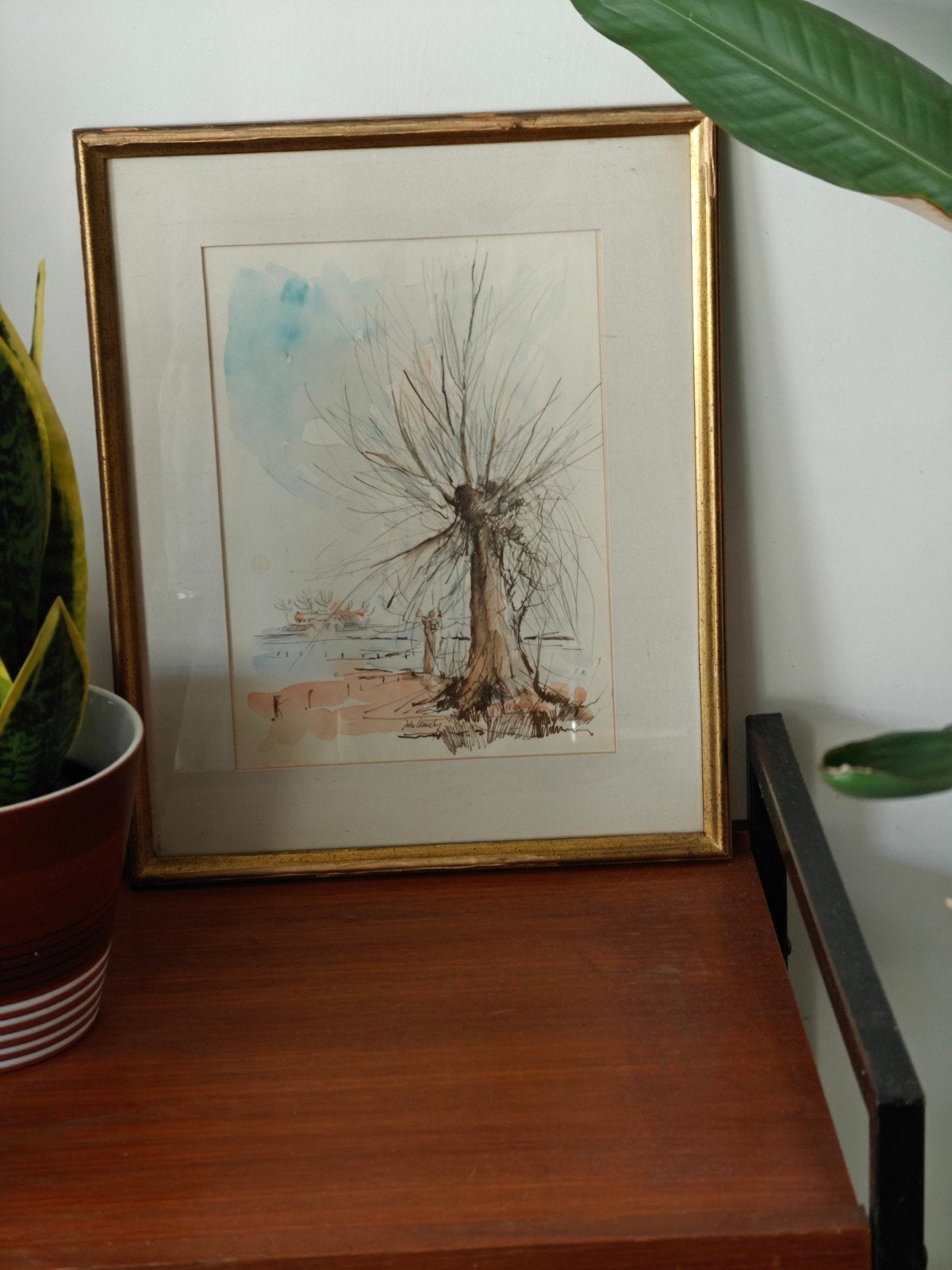 impressie van zee landschap in aquarel en inkt., Antiek en Kunst, Ophalen of Verzenden, Gesigneerd, Landschap, Aquarel