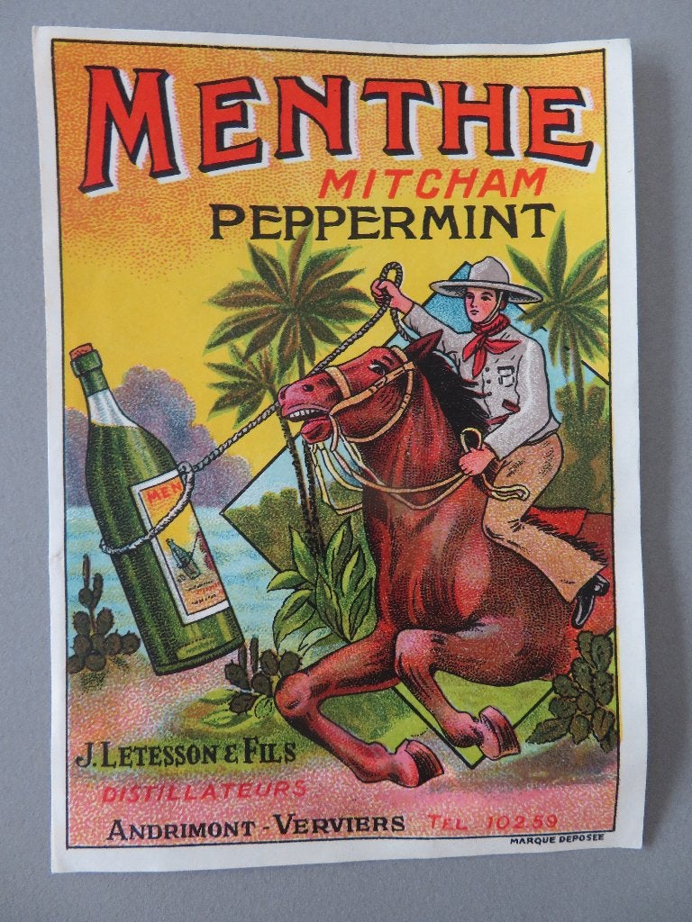 likeur etiket MENTHE Mitcham peppermint Letesson Verviers, Enlèvement ou Envoi, Comme neuf, Autres types