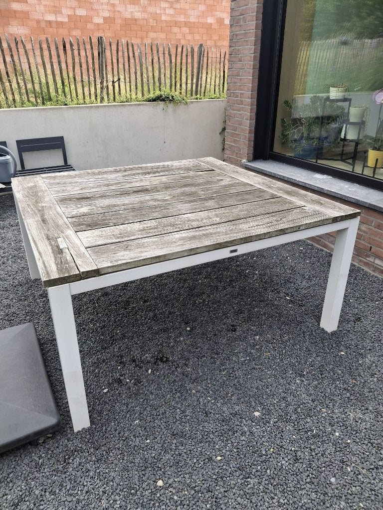 Tuintafel 155x155 met 8 stoelen, Jardin & Terrasse, Ensembles de jardin, Utilisé, Salons de jardin, Aluminium, 8 places, Table à dinner