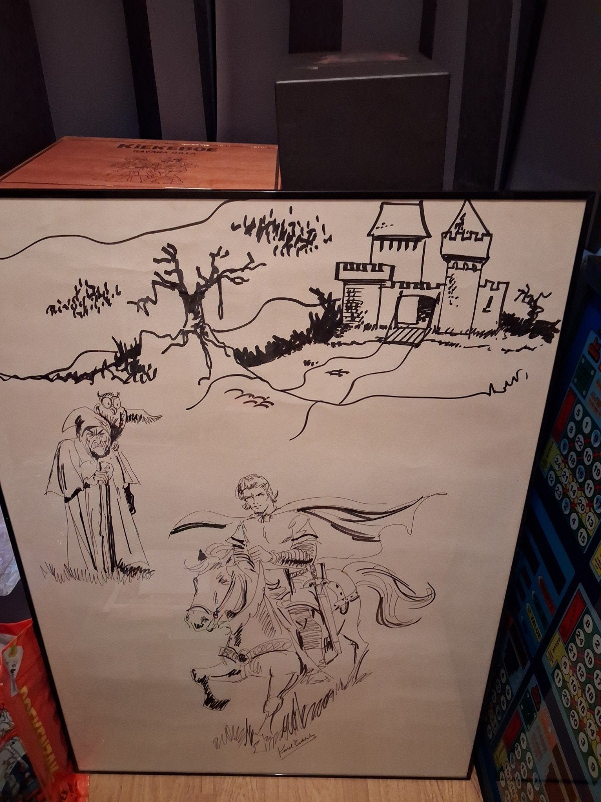 mooie originele tekening van de rode ridder  in kader, Livres, BD, Enlèvement, Neuf