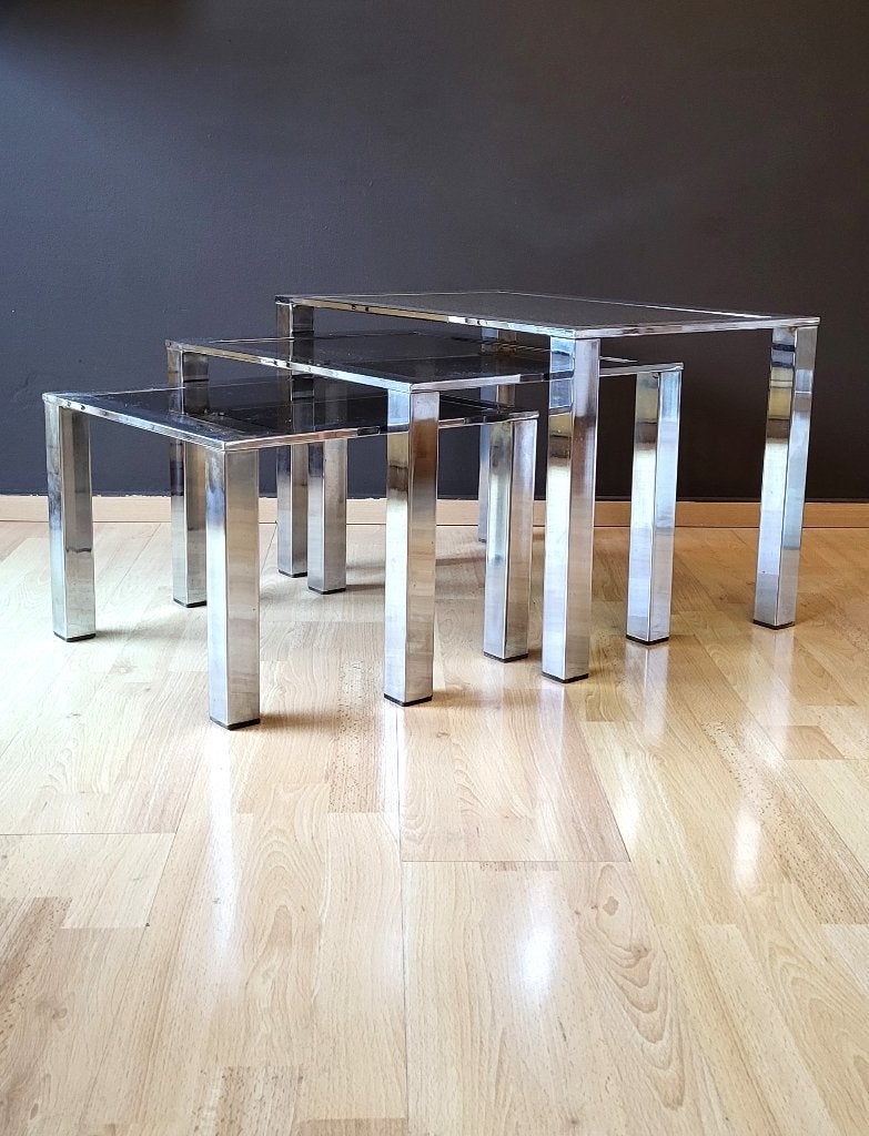 💕3 Tafels Saporiti Design Italie, Ophalen of Verzenden, Design 70', Rechthoekig, Glas