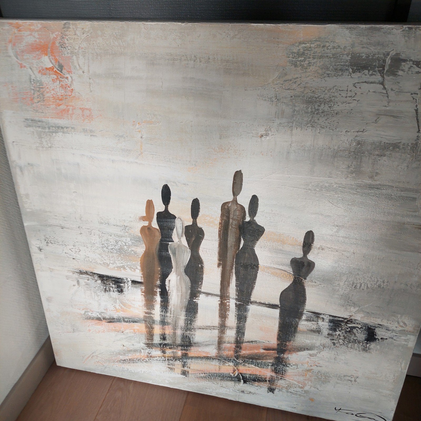 Schilderij  , menigte , Olieverf op canvas 80 x 80, Ophalen, Echtheidscertificaat, Olieverf