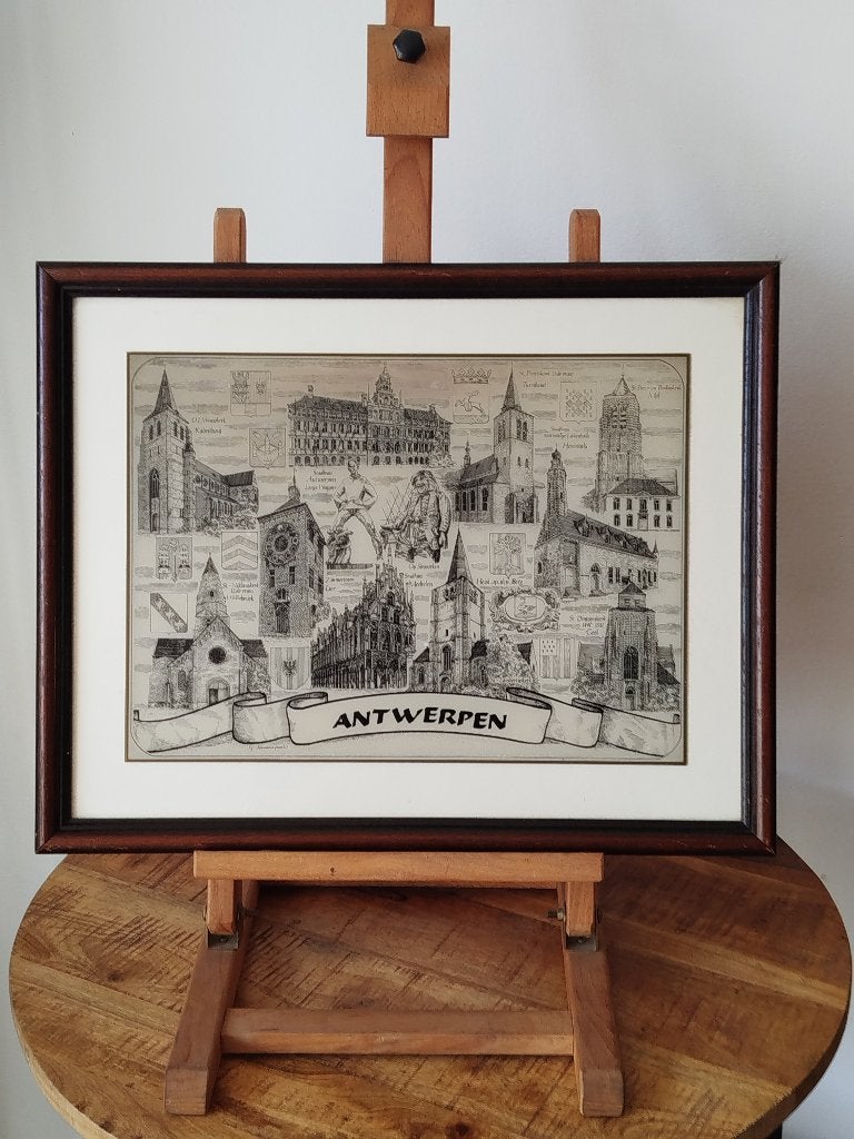 Glasgravure Gerard Swaenepoel – Antwerpen (bekende gebouwen), Antiek en Kunst, Kunst | Etsen en Gravures, 2000 tot heden, Ingelijst