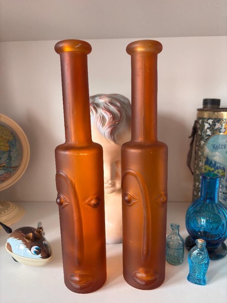 Bouteilles KEFLA verre givré ambré vintage, Ophalen of Verzenden