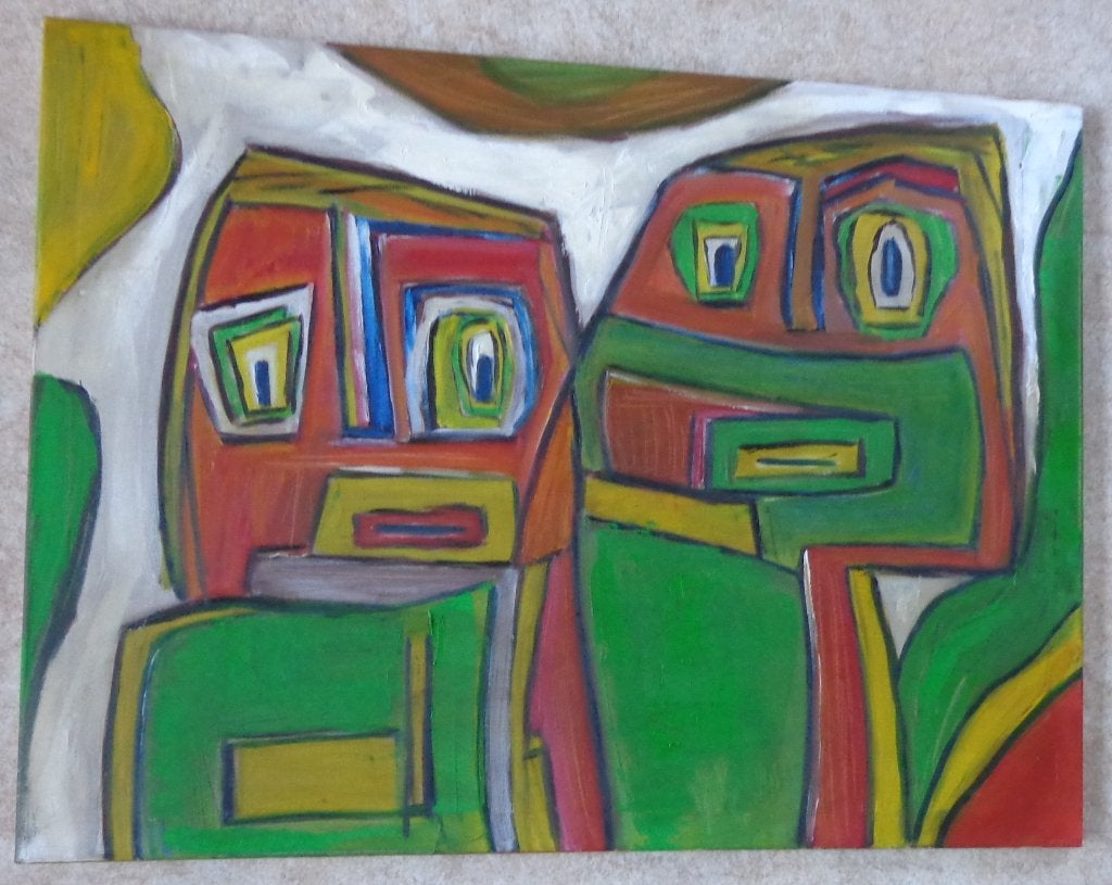JAN / COBRA-FIGUREN / OLIEVERF DOEK / 60x80cm / CHASSIS SIG, Antiquités & Art, Peinture à l'huile, Figures, Autres matériaux, Signé