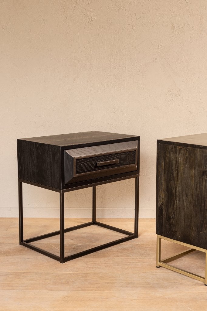 NIEUWE PTMD BIJZETTAFEL bruin en zwart met lade lixly, Enlèvement ou Envoi, Brun, Bois, Moderne
