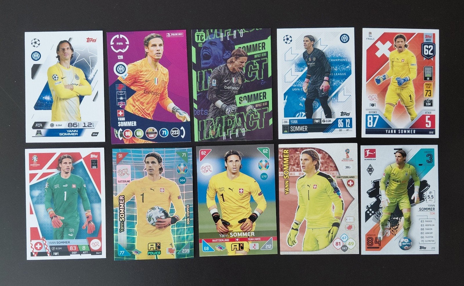 10 Yann Sommer kaarten Club Brugge Panini en Topps, Ophalen of Verzenden