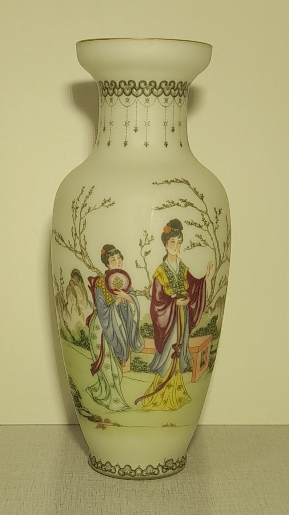 Grote Vintage Chinese Opaalglas Vaas (36 cm), Antiek en Kunst, Ophalen