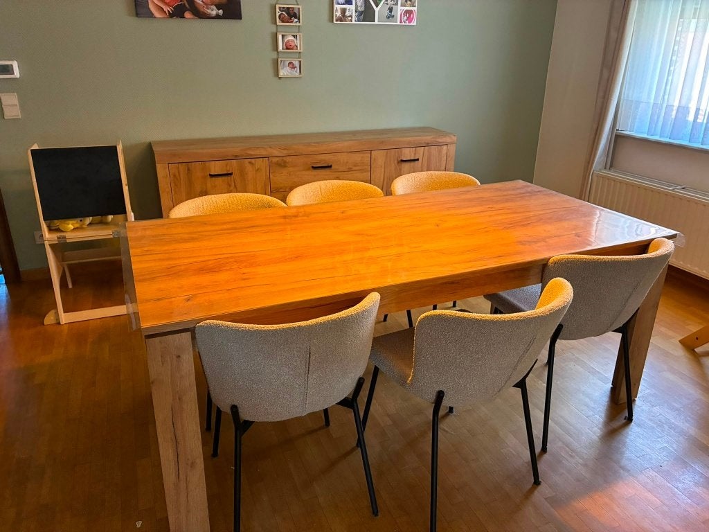 Tafel + dressoir + 6 stoelen - OOK APART TE KRIJGEN, Ophalen, Met deur(en), Eikenhout, 50 tot 100 cm