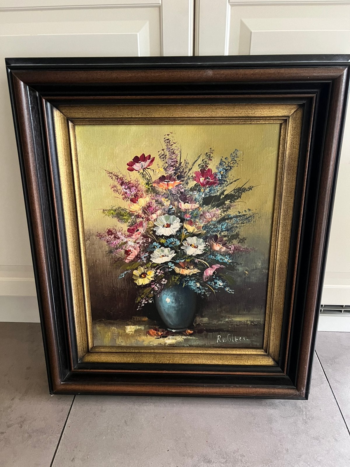 R. Wolters, Peinture à l'huile, Signé, Enlèvement, Fleurs