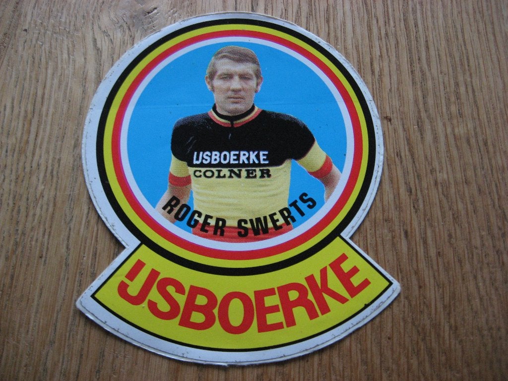 Sticker Roger Swerts ijsboerke Colner Wielrenner 12 x 14,5, Verzamelen, Ophalen of Verzenden, Nieuw, Poster, Plaatje of Sticker
