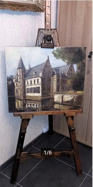 Antieke decoratieve schildersezel + schilderij, Ophalen
