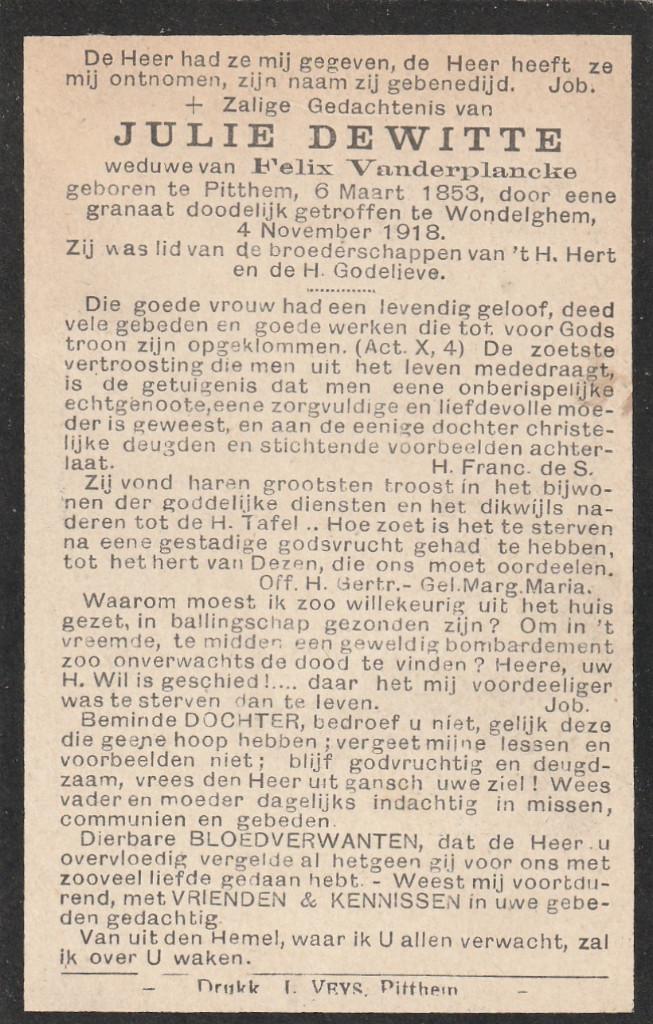 Oorlogsslachtoffer 1914-18, Verzenden