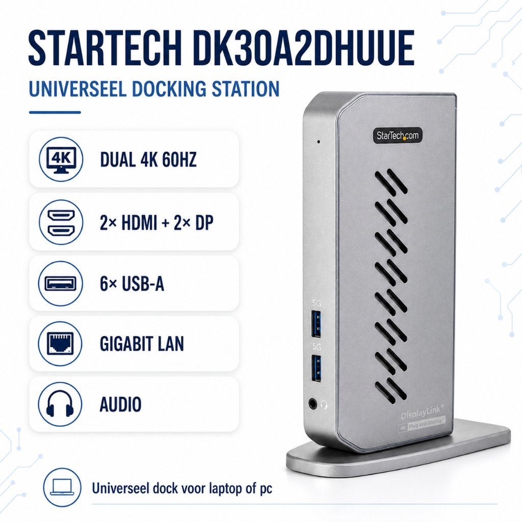 StarTech DK30A2DHUUE Dual 4K | HDMI + DisplayPort | 6x USB, Computers en Software, Nieuw, Ophalen of Verzenden, StarTech, Docking station