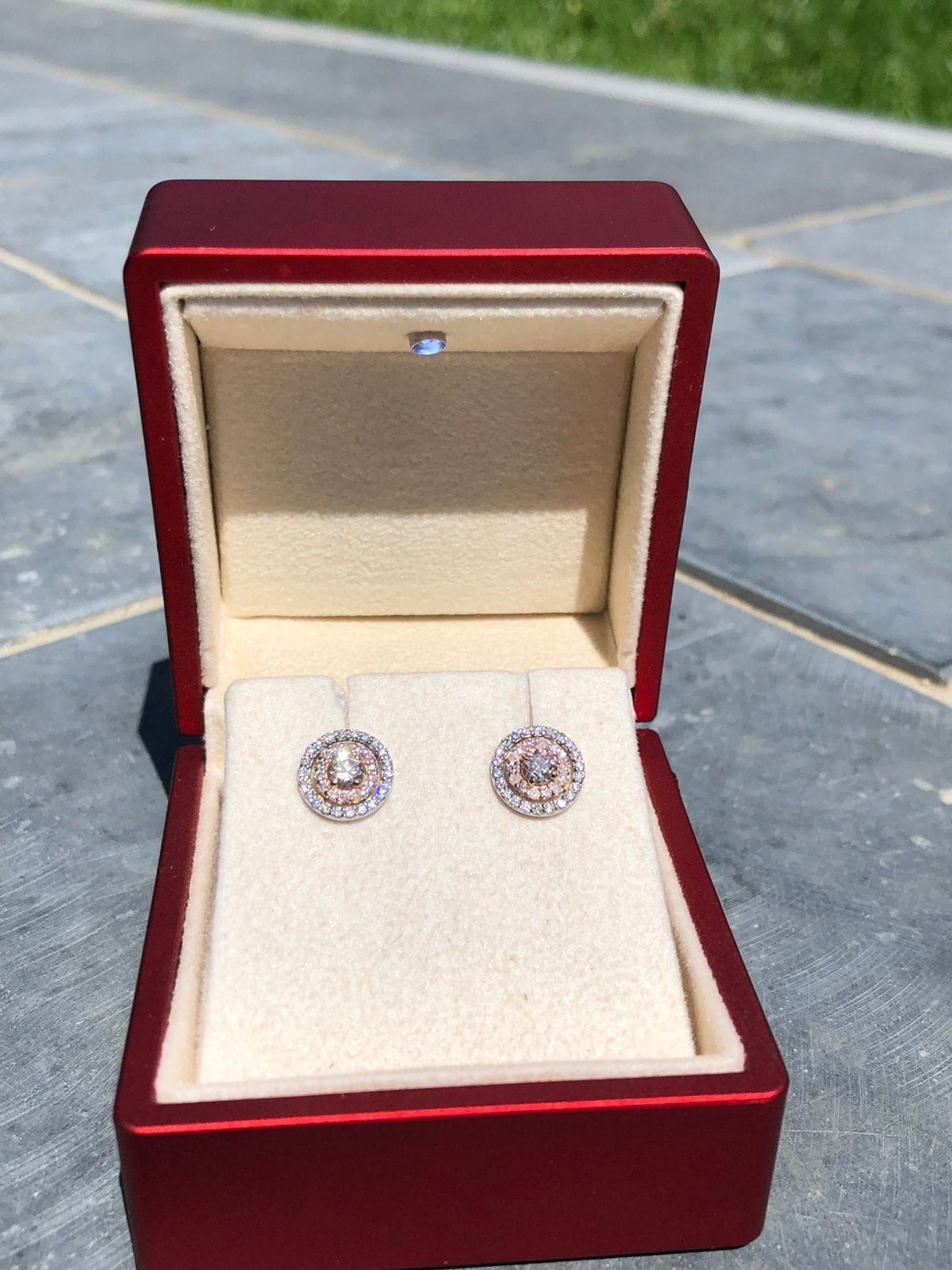 Gouden oorbellen in 14 karaat met roze diamantjes, Bijoux, Sacs & Beauté, Boucles d'oreilles, Enlèvement ou Envoi, Rose, Or, Avec pierre précieuse