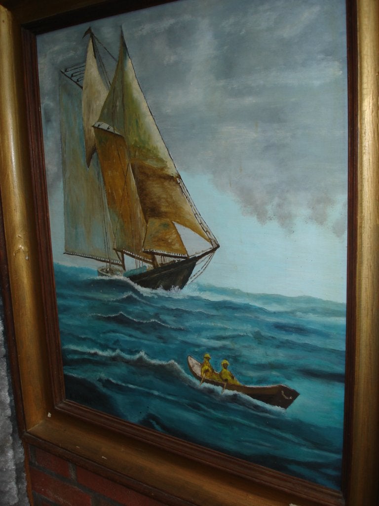 Antieke olieverf schilderij Zeilschip op volle zee, Ophalen