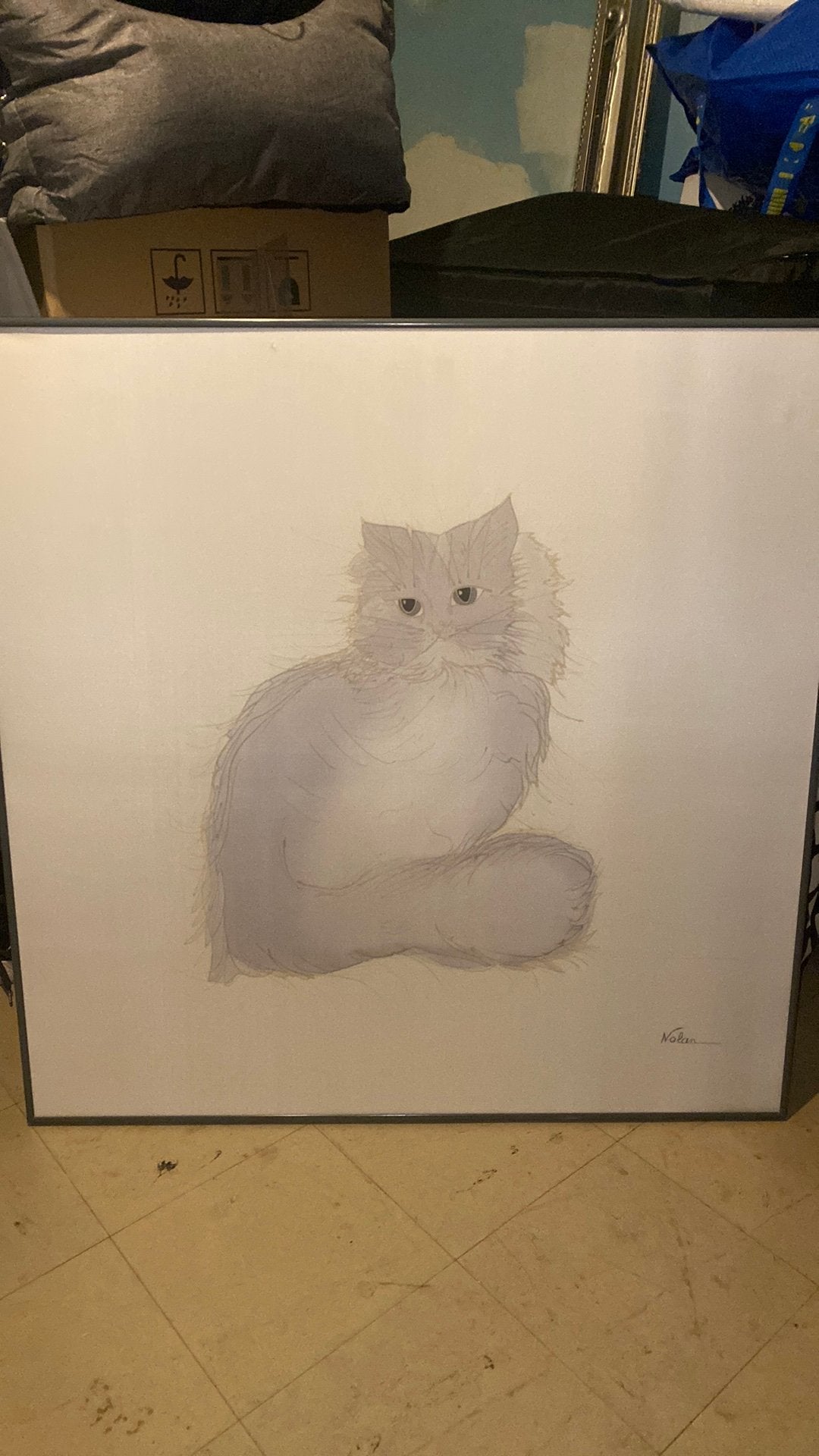 Chat persan blanc à poils longs artiste Nolan, Enlèvement, Autres types, Estampe, Signé